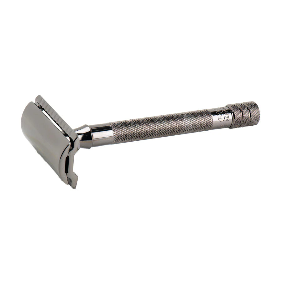 Safety razor on branded background