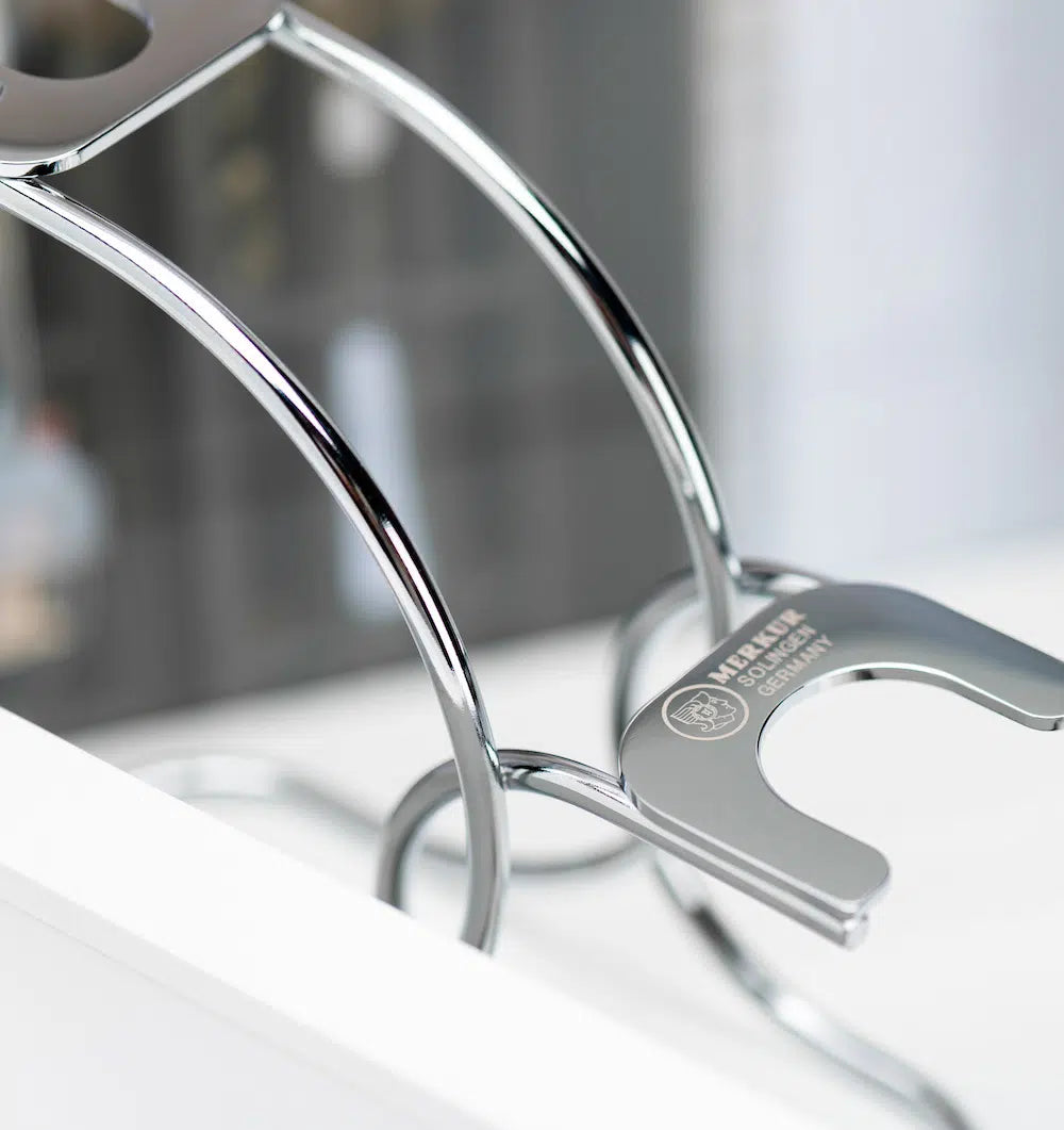 Safety razor on branded background