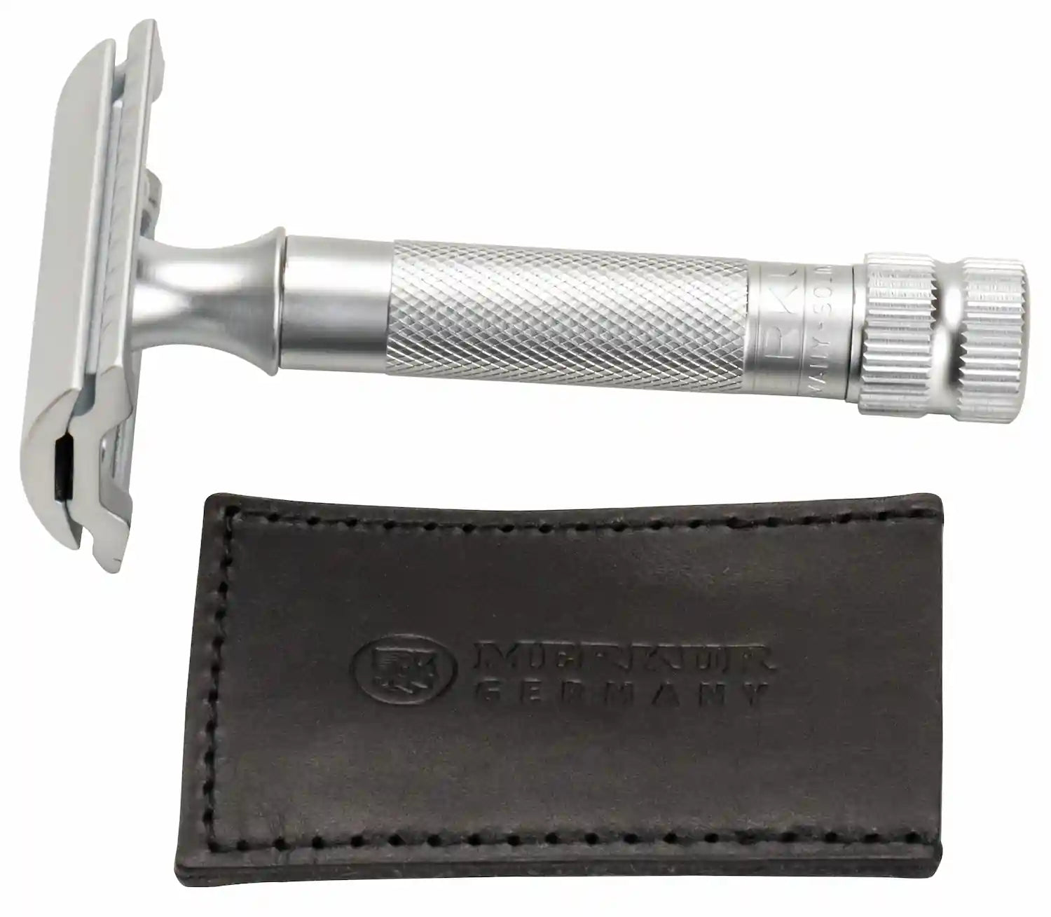 Safety razor on branded background