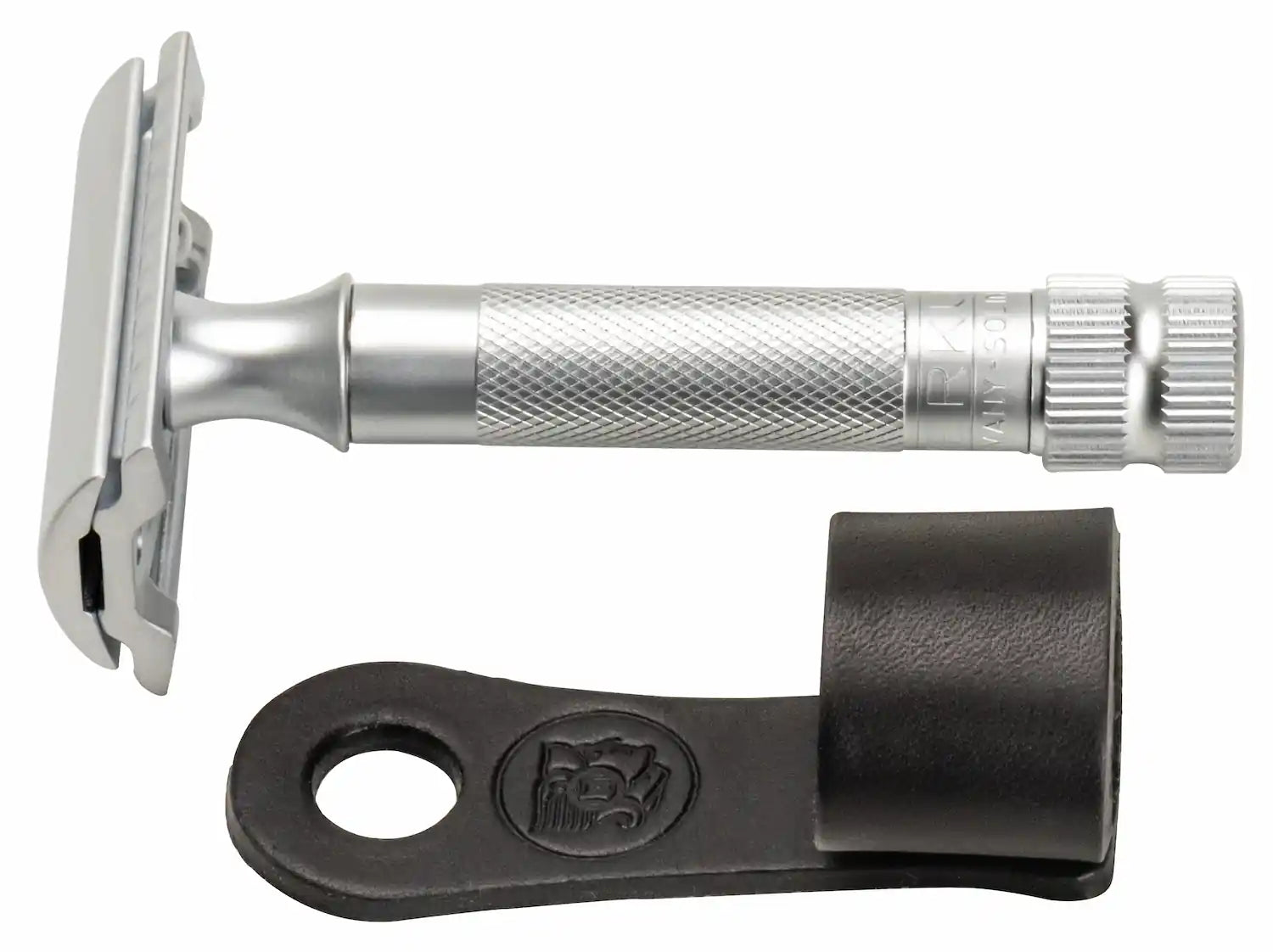 Safety razor on branded background