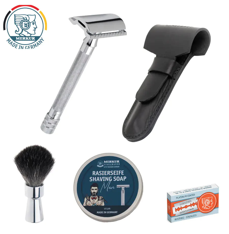 Safety razor on branded background