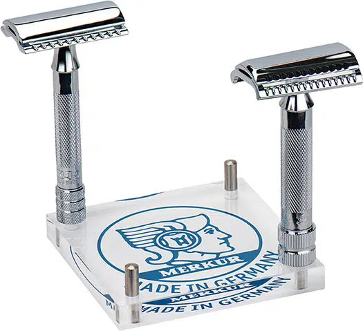 Safety razor on branded background