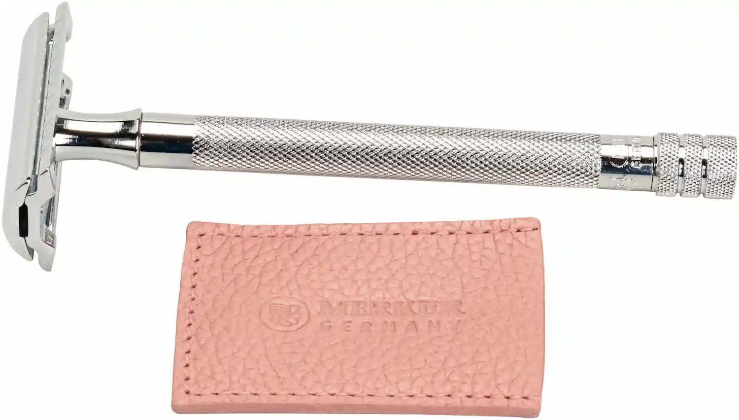 Safety razor on branded background