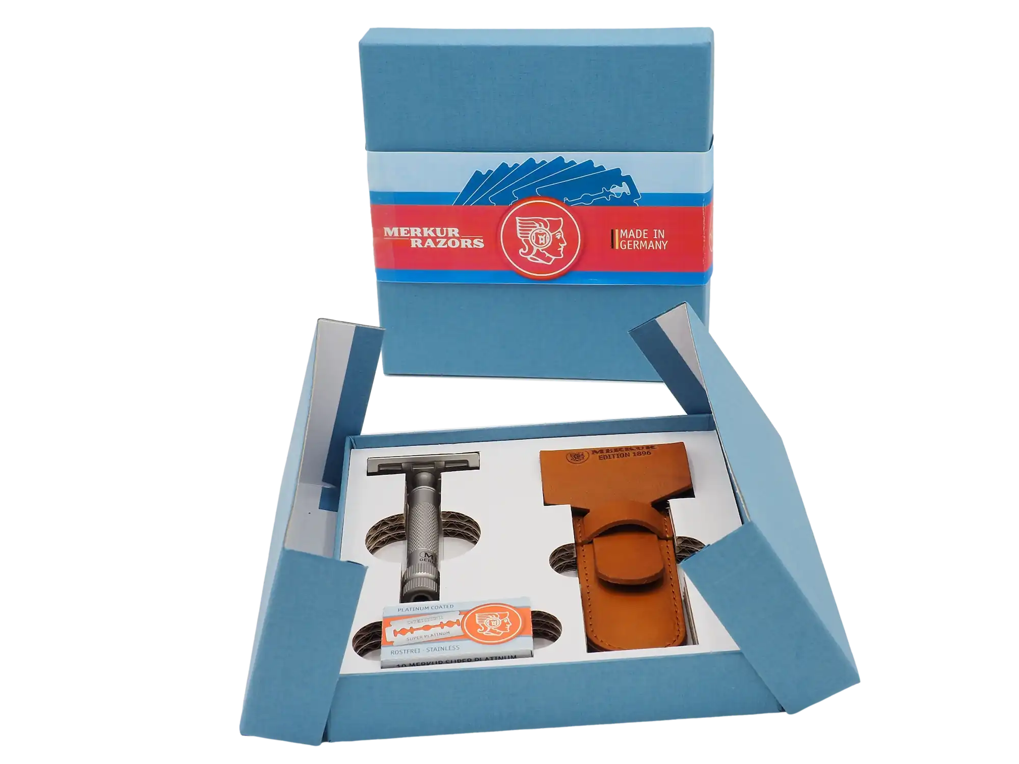 Safety razor on branded background