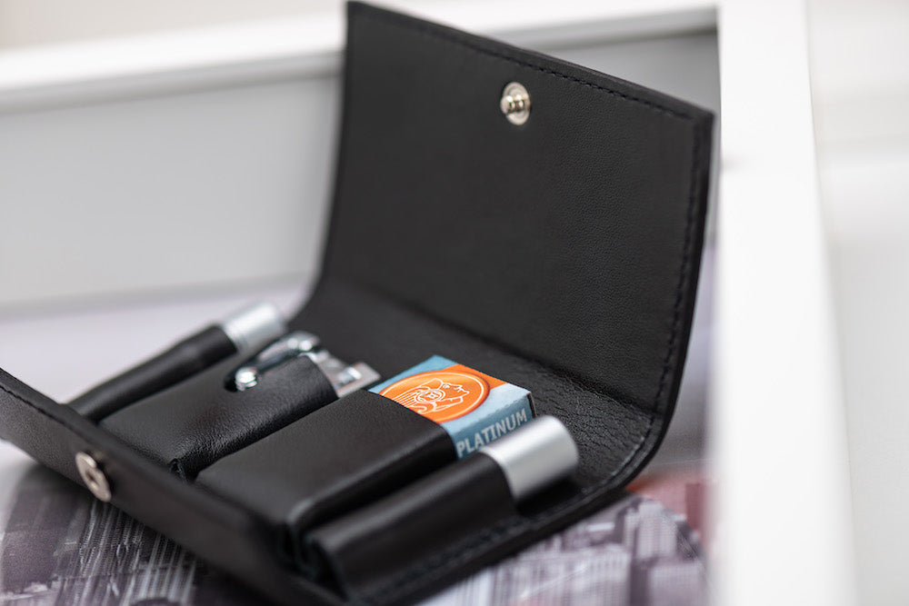 Safety razor on branded background