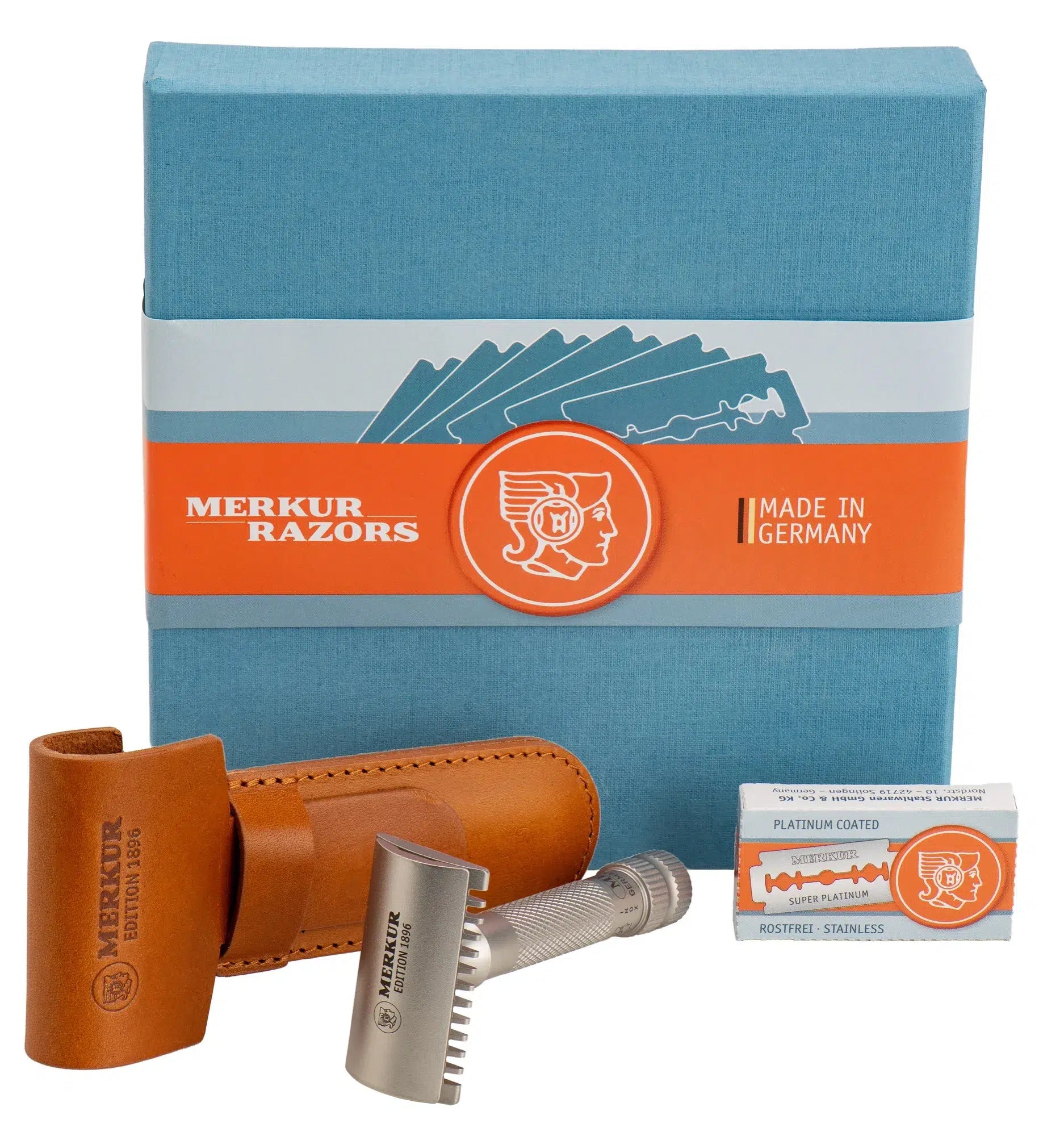 Safety razor on branded background