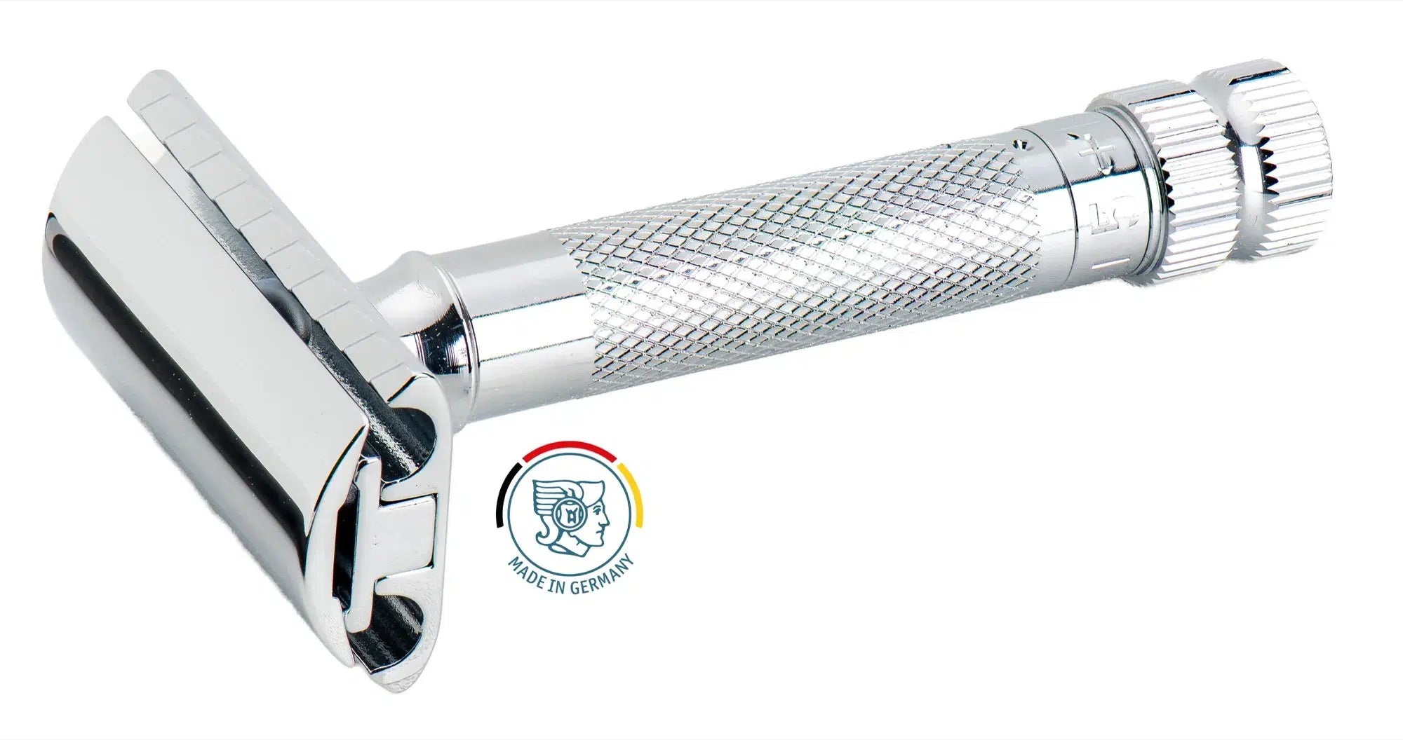 Safety razor on branded background